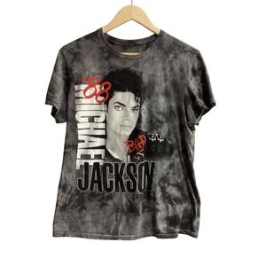 Michael Jackson BAD Tour 88 Tie Dye Graphic T-Shirt  Women's‎ Medium Gray Red